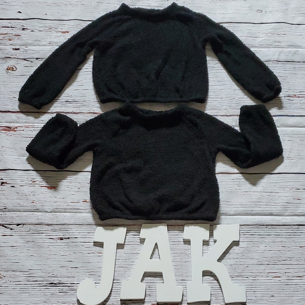 Girls Black Sherpa Crop Sweater Set 👩🖤